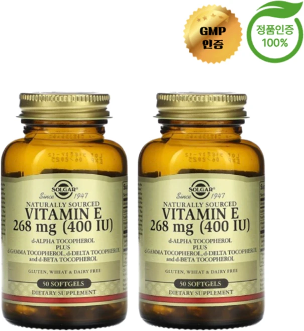 1+1 솔가 천연 원료 비타민E 268mg 소프트젤 50정, 2개 - 쿠팡