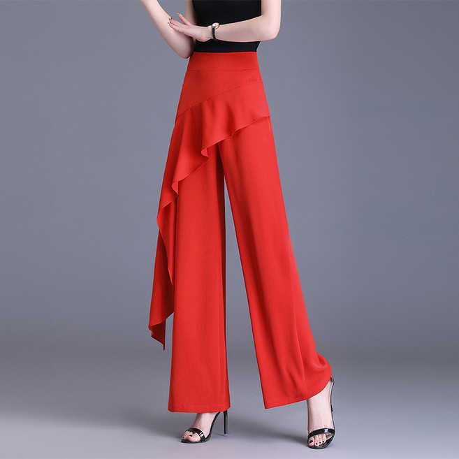 블라벨리 여성복 봄여름 언밸런스 쉬폰 패치워크 팬츠 라틴댄스 치렁치렁 머메이드댄스 바지HY207