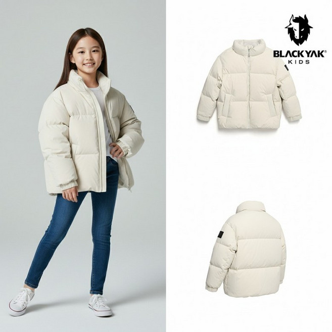 [백화점 출고] 블랙야크 키즈 패딩 남아 여아 BKU 레스트 M다운 자켓 아이보리 숏 점퍼