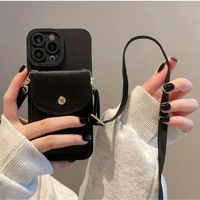 케이스룸 아이폰 14 15 16 플러스 프로 프로맥스 가죽 크로스끈 스트랩 케이스 여행용 도난방지 5색, 1개, 블랙-아이폰15+