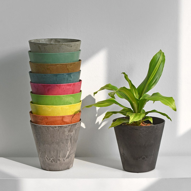 아트스톤 라운드클레어 플라스틱 화분, 그레이