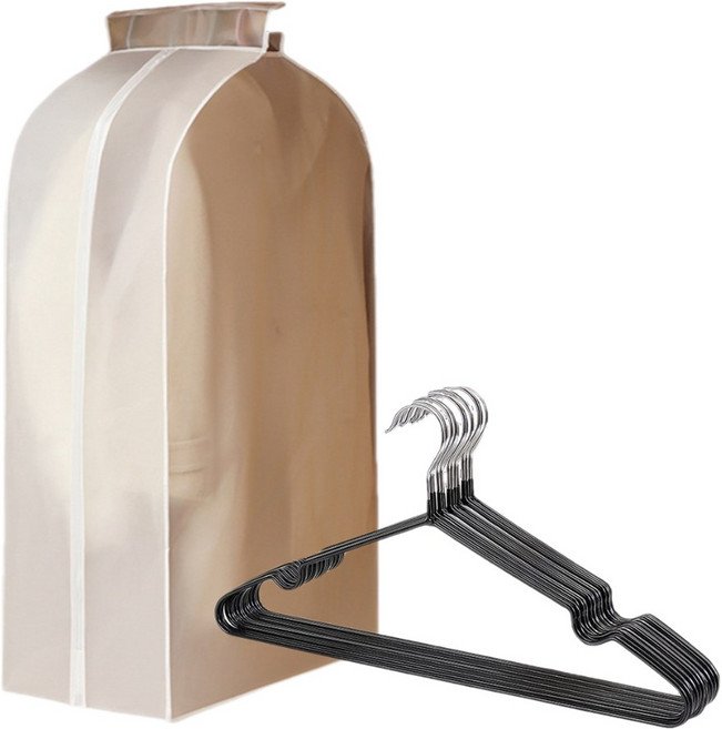 폰박스 부직포 투명 옷커버 행거 커버 옷걸이 세트, 반투명, 1개