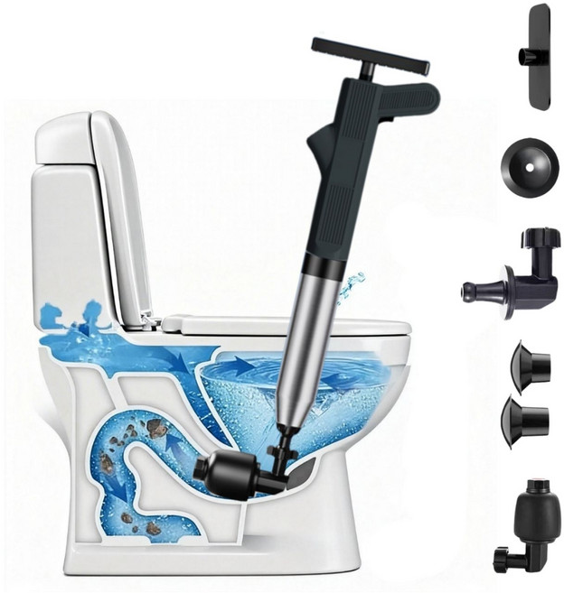 Luvina 스테인리스 초강력 고압 변기 뚫어뻥 에어 펌프, 블랙