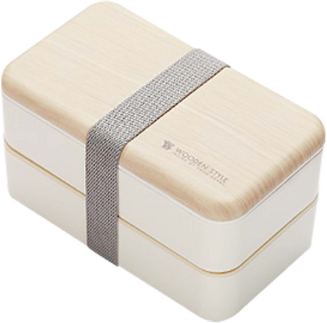 摸摸鯨魚 日式雙層餐盒 附綁帶, 白色, 1個