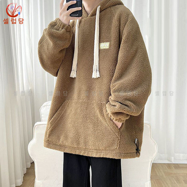 셀럽당 남자 맨투맨 추동 램스울 루즈핏 후드 코트 기모 남상