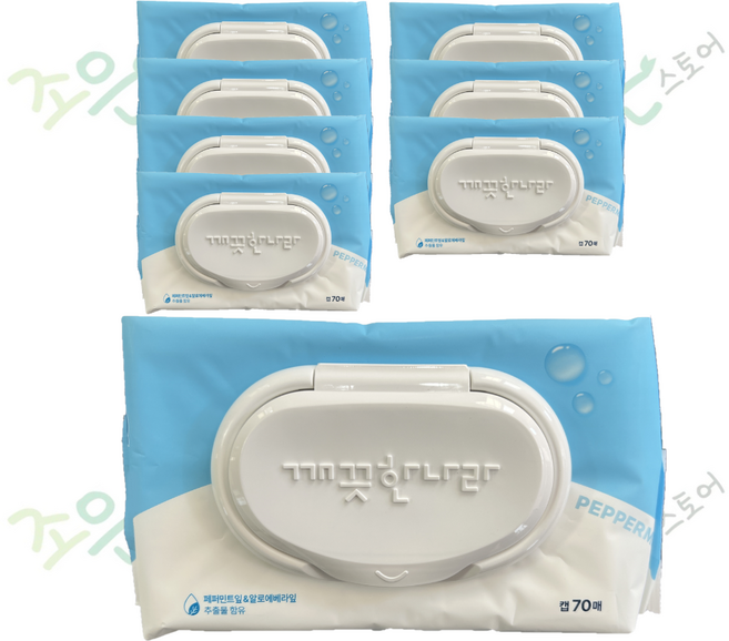 깨끗한나라 페퍼민트 블루 물티슈 캡형, 8개, 70개입, 225g