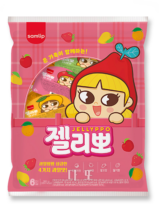 삼립 젤리뽀 3봉(6입) 망고 딸기 오렌지 사과 4가지맛 과일젤리, 1.08kg, 1개
