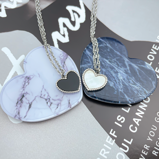 써지컬 스틸 하트 자개 오닉스 목걸이 커플 우정 남자 여자 템 선물 레이어드 실버 데일리