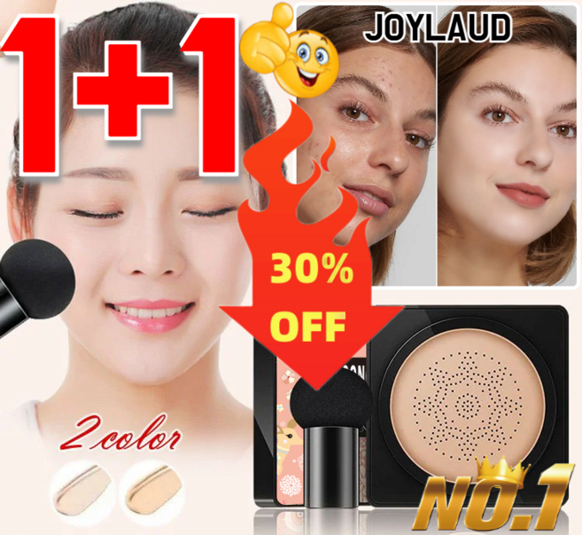 [신상혜택!!] 자연스러운 커버력 버섯머리 퍼프 BB크림 핑크 사슴 버섯머리 커버력 좋은 브라이트닝 쿠션, (1+1)아이보리