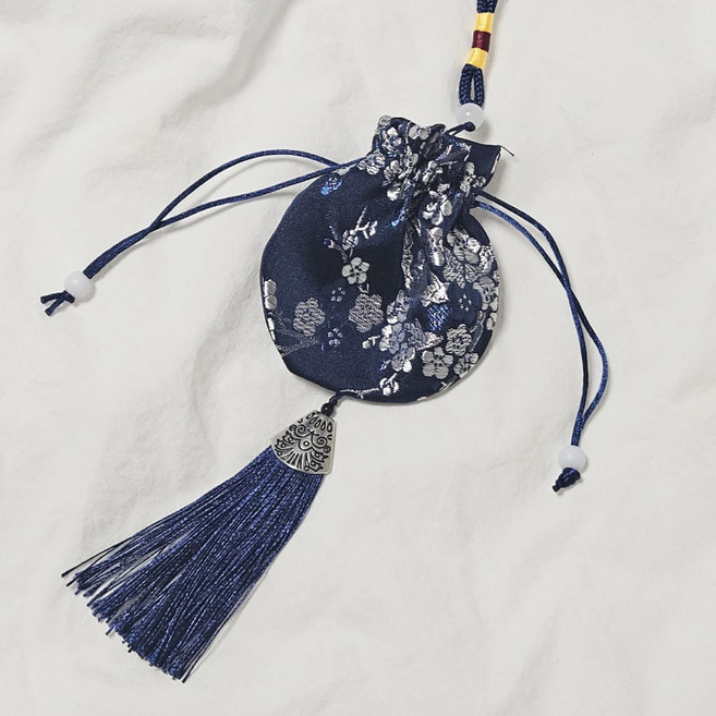 반야연 전통 미니 복주머니 기념품 답례품 포장 비단 파우치 외국인선물, 네이비