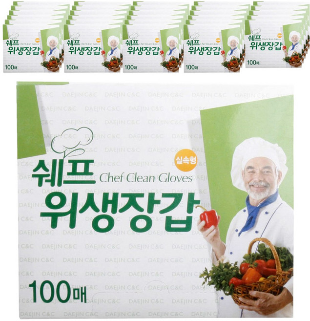 쉐프 실속형 위생장갑 23.5 x 28cm, 100개입, 30개