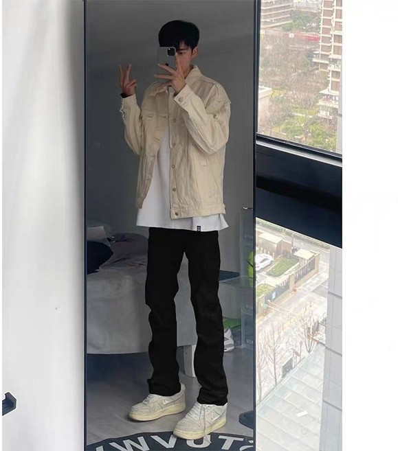 欧美高街冬季褲子男ins潮寬鬆闊腿牛仔褲男潮流炸街痞帥直筒長褲 男牛仔长裤