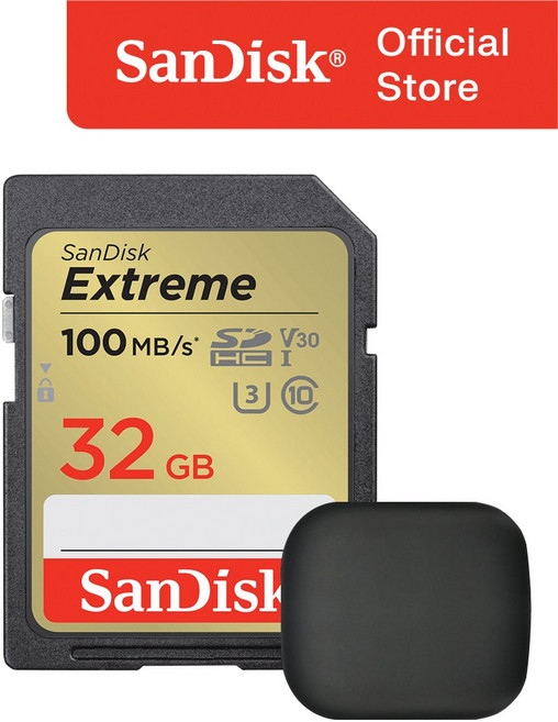샌디스크 익스트림 SD카드 카메라 메모리 + 보관 케이스 패키지, 32GB, 1개