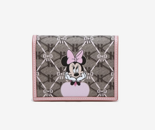 [헤지스] 시그니처 패턴 배색 가죽 슬림 반지갑 미니