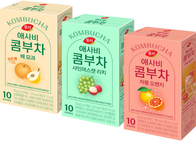 동서 애사비 콤부차 배 모과+샤인머스캣 리치+자몽 오렌지, 총 30T