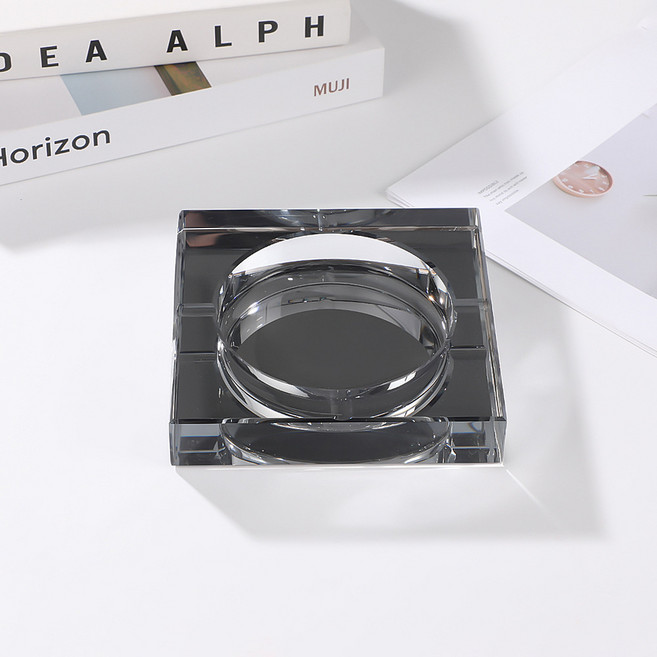 水晶菸灰缸擺件高級家用菸缸辦公室酒店輕奢高端菸灰缸定製logo, 1個, 黑色方形菸灰缸:174