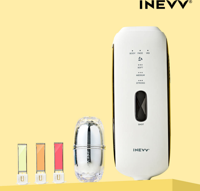 [NEW] 이네브 블랙 사파이어 쿨링 IPL 레이저 제모 의료기기, 제모 의료기기 + 고글 + 파우치 1세트