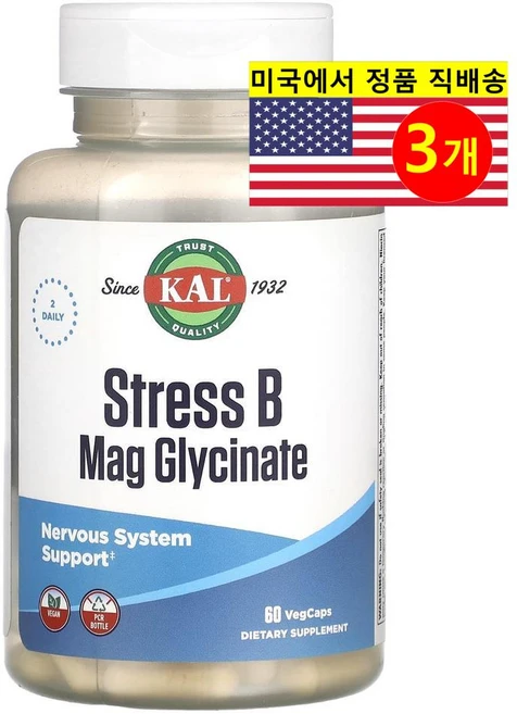 KAL 스트레스 B 마그네슘 글리시네이트 110mg Stress B Mag Glycinate, 3개 - 쿠팡