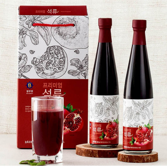 블루원 프리미엄 100% 석류즙 석류 원액 엑기스 2병, 블루원 프리미엄석류 500ml 2P, 500ml