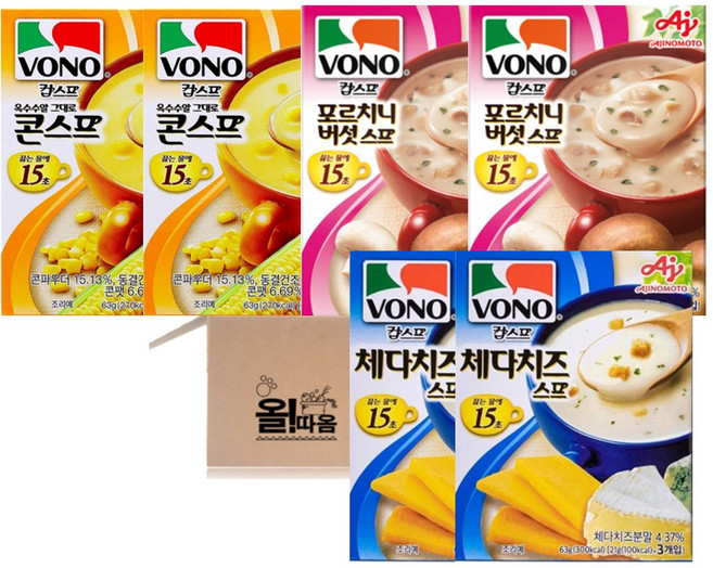 보노 스프 3종기획세트 옥수수알그대로 콘스프 3px2개+포르치니버섯스프 3px2개 +체다치즈스프 3px2개, 1세트, 360g