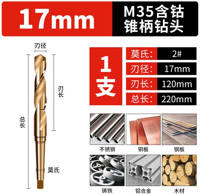 M35含鈷 鑚柄鑽頭 25mm, 錐柄麻花鉆17mm, 1個