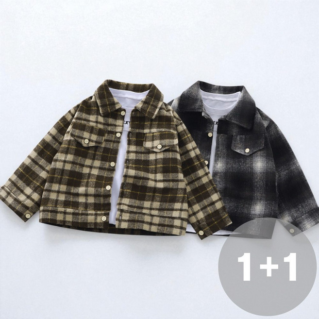 지디오 주니어 남아 루즈핏 체크 자켓 2개 세트 긴팔 카라 남방 가을 간절기 아우터