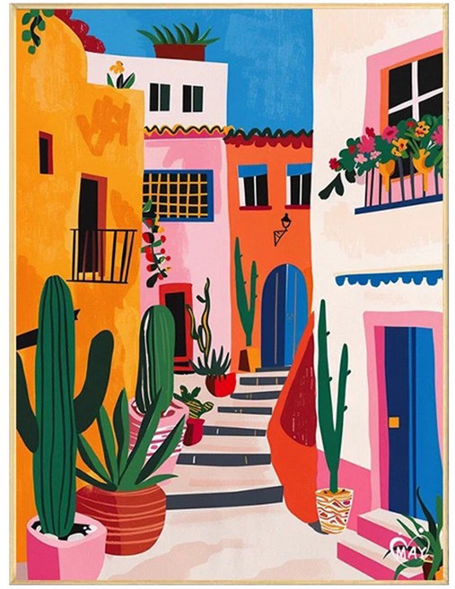 luntim DIY 명화그리기 유화 그림 그리기 선물 아크릴화 30x40 밝은 색 힐링 풍경화, 컬러마을, 1개