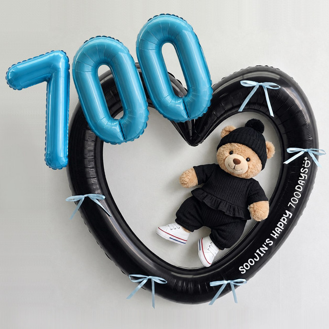 이벤트홀릭 기념일 하트프레임 숫자풍선 리본세트 100일 생일 파티용품 포토존, 1개, 블루 700