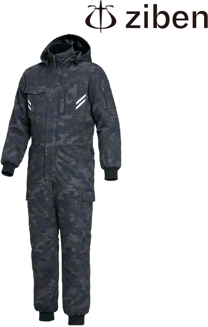 지벤 스즈끼 겨울작업복 ZB-S1896 카무플라쥬 방한복 일체형정비복 허리지퍼, 카모, 1개