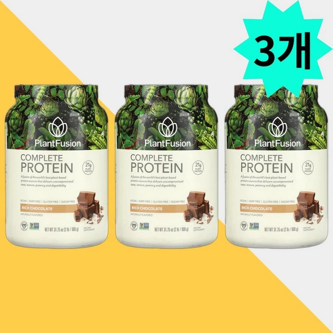 플렌트퓨전 컴플리트 프로틴 진한 초콜릿 900g, 3개 - 쿠팡