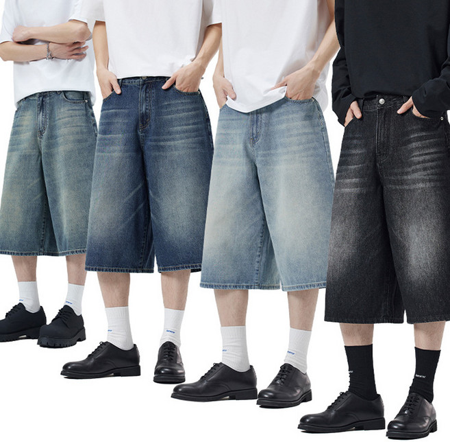 스토리원 JG-SSBM039 유니섹스 4컬러 버뮤다 와이드 데님 청 반바지