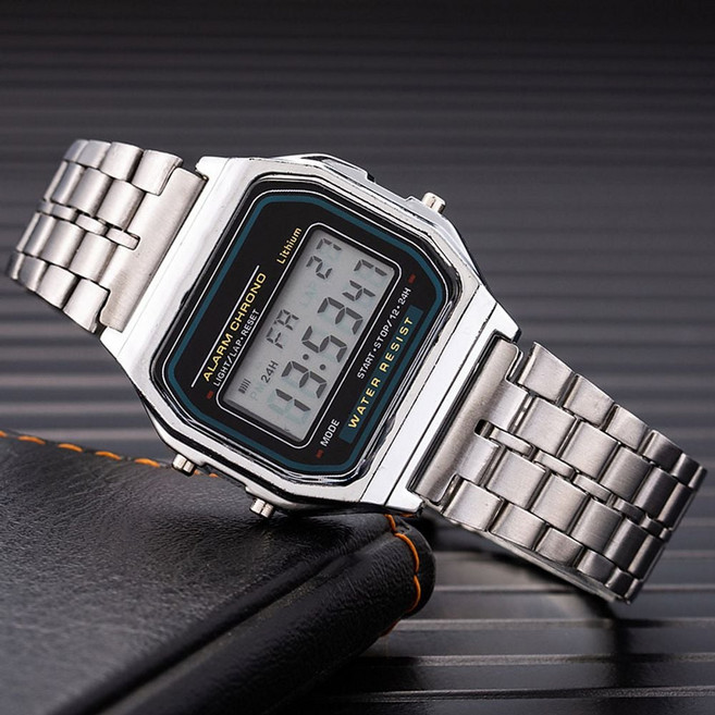 전자시계 메탈 손목시계 사각 시계 알람 시계