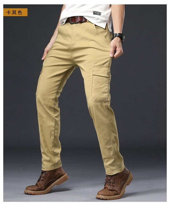 多口袋工裝褲 男士休閒直筒工作褲 純棉耐磨長褲