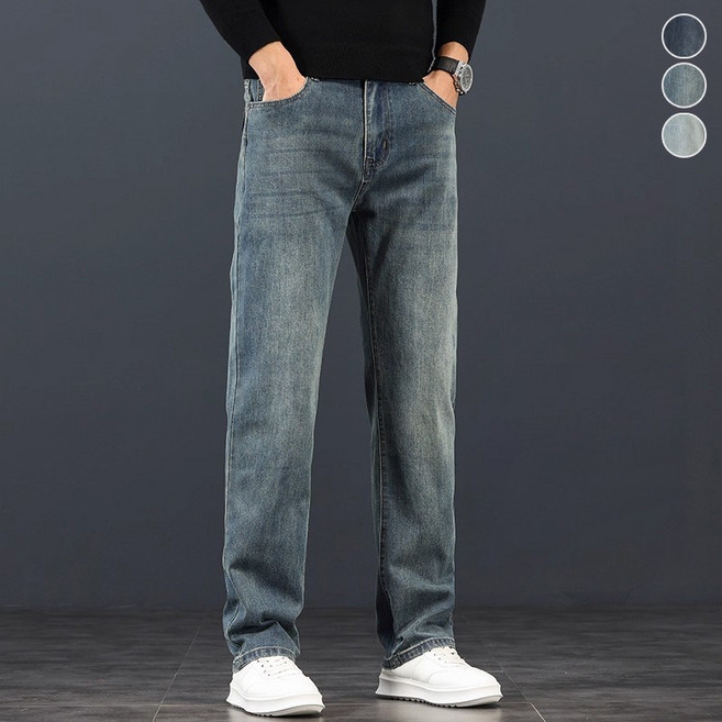 wassup 남자 여름 청바지 널찍하다 스판일자청바지 빅 사이즈 긴바지