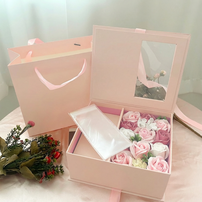 로망블룸 프리미엄 카네이션 비누꽃 용돈박스 + OPP 비닐 20장 + 고급쇼핑백, 1개, 핑크