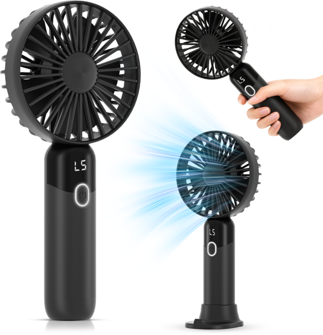 무선 핸디 선풍기 대용량 2000mAh 초경량 저소음 100단 무속조절 LED 잔량표시, BLACK, ZH13