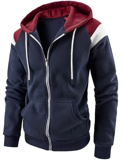 2024 크로스 보더 아마존 남성용 컬러 블로킹 후드티 유럽 및 미국 패션 캐주얼 스포츠 상의, 02 XL, 01 파란