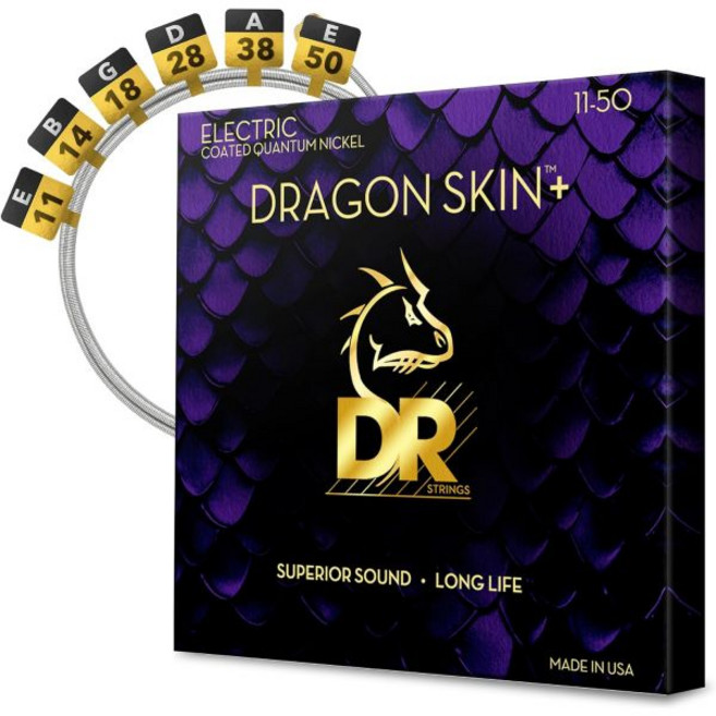 DR 스트링 일렉트릭 기타 | 드래곤 스킨+ 코팅 퀀텀 니켈 DEQ-10 편안한 느낌과 긴 수명을 갖춘 우수한 사운드 미디엄 10-46, DEQ-11 Heavy 11-50
