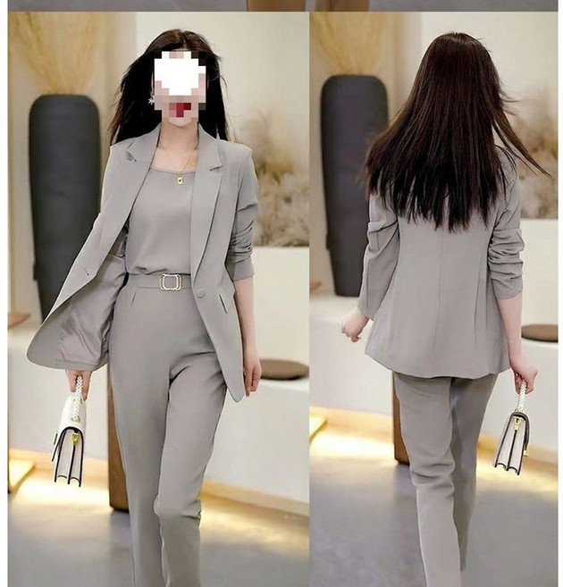 FANSYLI 여성 빅사이즈 정장 세트 루즈핏 정장자켓+나시+정장바지 쓰리피스 오피스룩 출근룩 WX2604A07