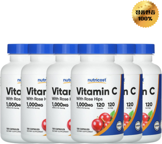 3+3 뉴트리코스트 비타민C 로즈힙 함유 1000mg 캡슐 120정, 6개