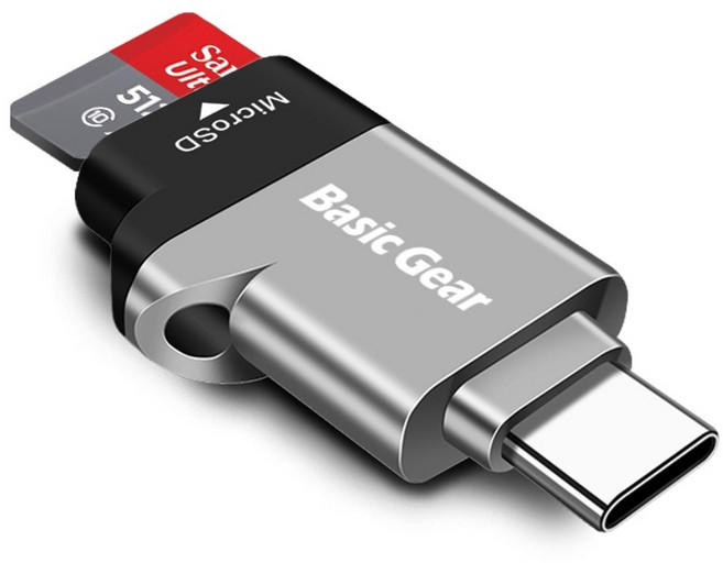 베이직기어 C타입 USB 3.2 마이크로 SD 카드리더기 + 열쇠고리, 1개