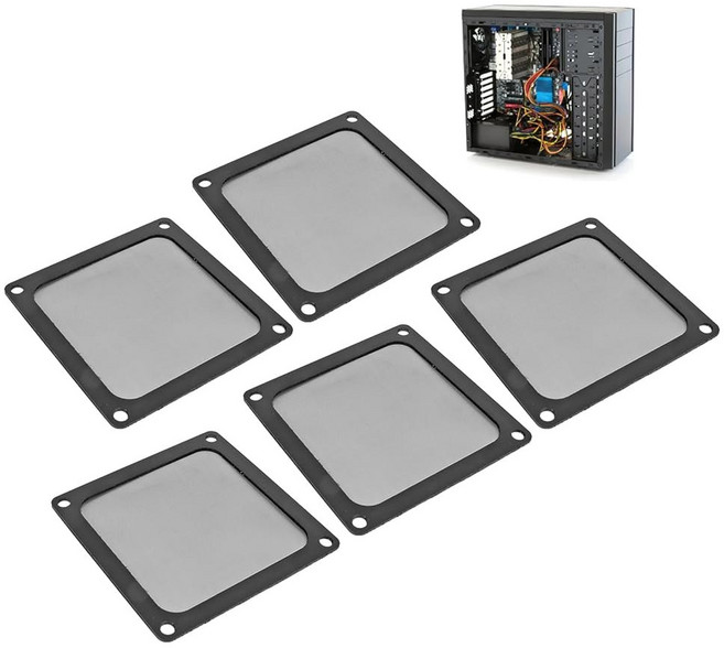 5PCS PC 케이스 먼지 메쉬 필터 80x80mm / 3 1x3 1인치 나일론 필터 커버 마그네틱 프레임 컴퓨터 쿨러 팬 그릴 블랙 80mm 구 지원