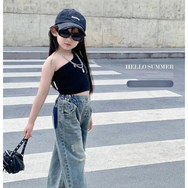 여아 골지 크롭 나시 배꼽티 상의 아이돌옷 댄스 옷 바캉스 휴가룩