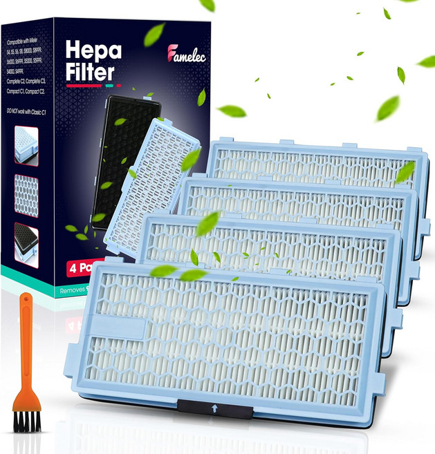 밀레 헤파 에어클린 50 필터용 FAMELEC 4 팩 필터 SF-HA 모델 S4 S5 S6 S8000 S6999와 호환되며 C2 컴팩트 C3 컴플리트 진공 청소기용 필터에, 4 Pack SF-HA 50, 1개