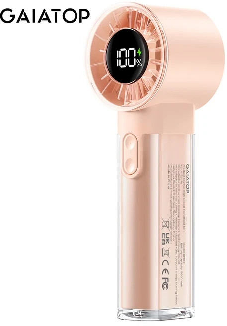GAIATOP 휴대용 핸드헬드 터보 팬 1-100 조정 가능한 고속 3-20시간 냉각 시간 4800mAh USB 충전식 휴대, 01 pink