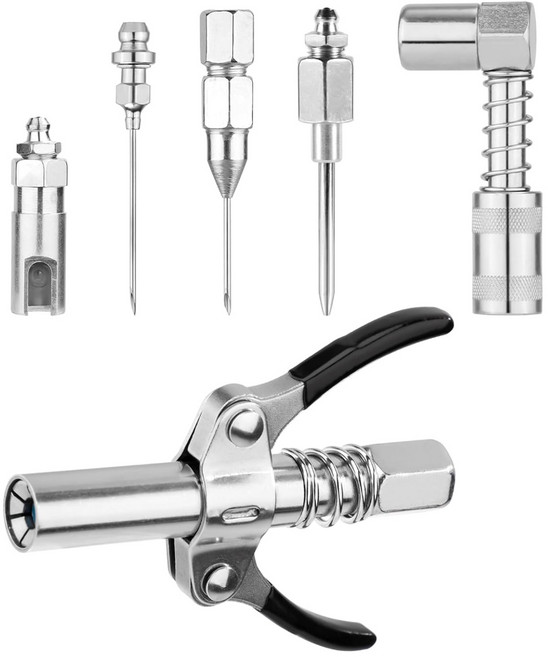 90도 바늘 노즐 및 주입 바늘이있는 헤비 듀티 그리스 커플러 세트, 1개, 1개