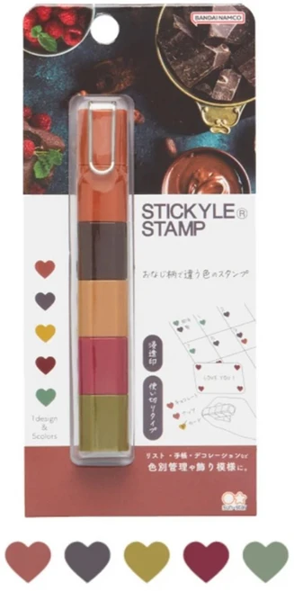선스타 스티킬 스탬프 휴대용 콤팩트 다이어리꾸미기 5색 다꾸스탬프, 1개, 하트 5색 - 쿠팡