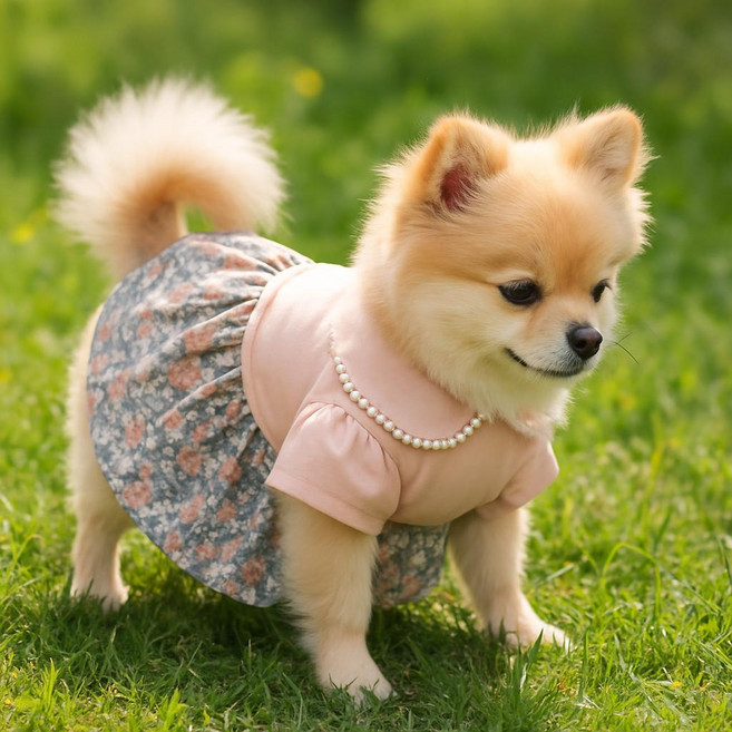 하모니앤코 유아러피치 강아지 봄원피스 강아지 피크닉원피스 면100% M L, 1개, 베이지