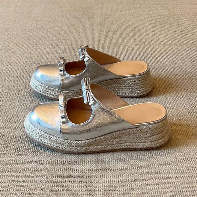 ROYALBELLE 여성 인조가죽 에스파듀 플랫폼 뮬 신발 두꺼운솔 데일리 슈즈 E01123007