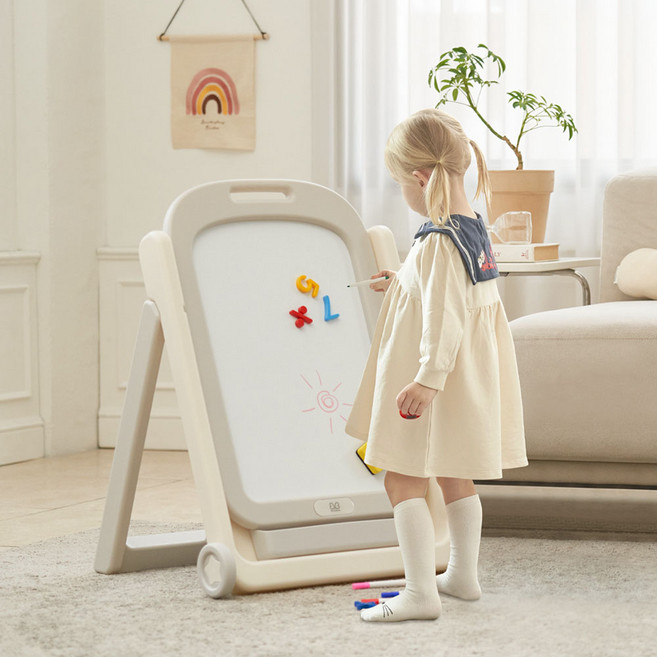 베네베네 유아 아기 쁘띠 베이직 화이트보드 + 자석칠판 + 높낮이 조절 + 수납바구니 + 접이식 + 이동바퀴, 화이트 그레이 보드, 1개